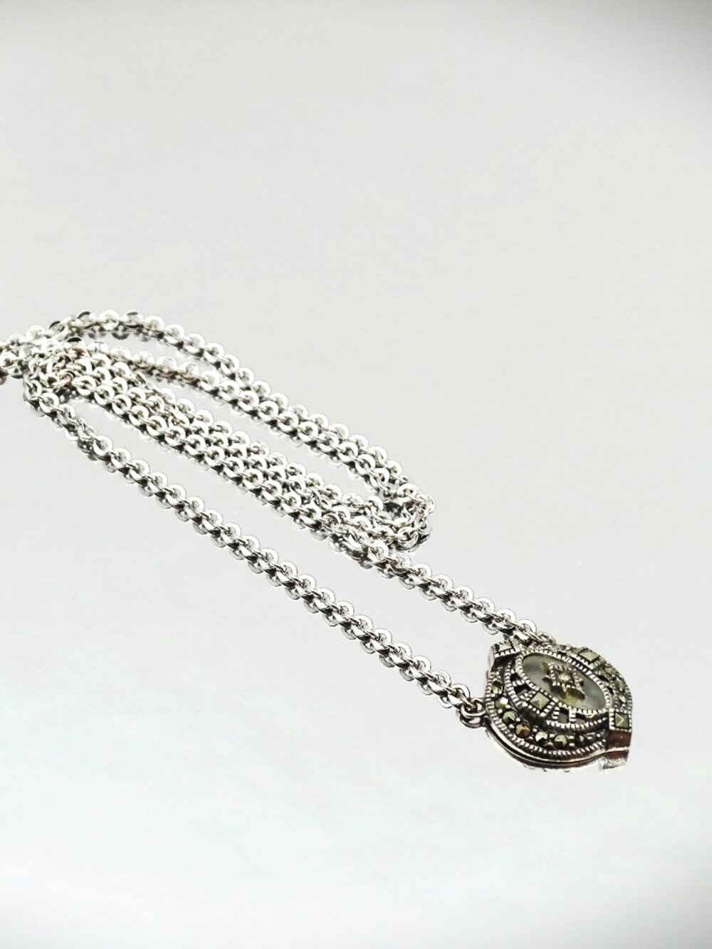 JUDITH JACK Sterling Silver Camphor Glass & Marcasite Pendant Necklace
